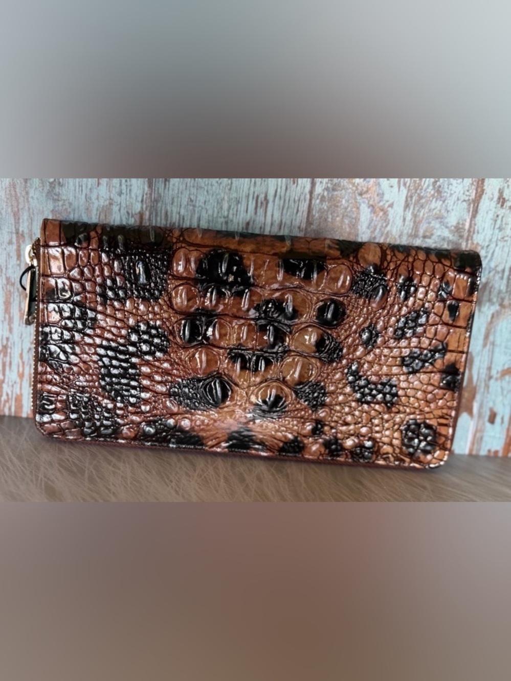 Brahmin Skyler GOLDEN LYNX Wallet Wristlet Clutch Passport Leopard NWT - Picture 9 of 11